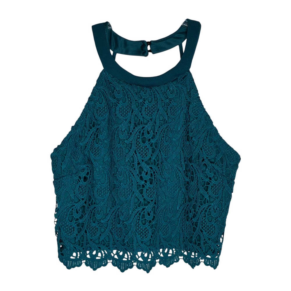 Y2K Charlotte Russe Womens Size M Teal Halter Crop Top Festival Coachella Boho